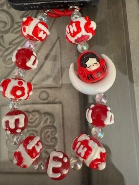 New Red and White Beaded cellphone chain